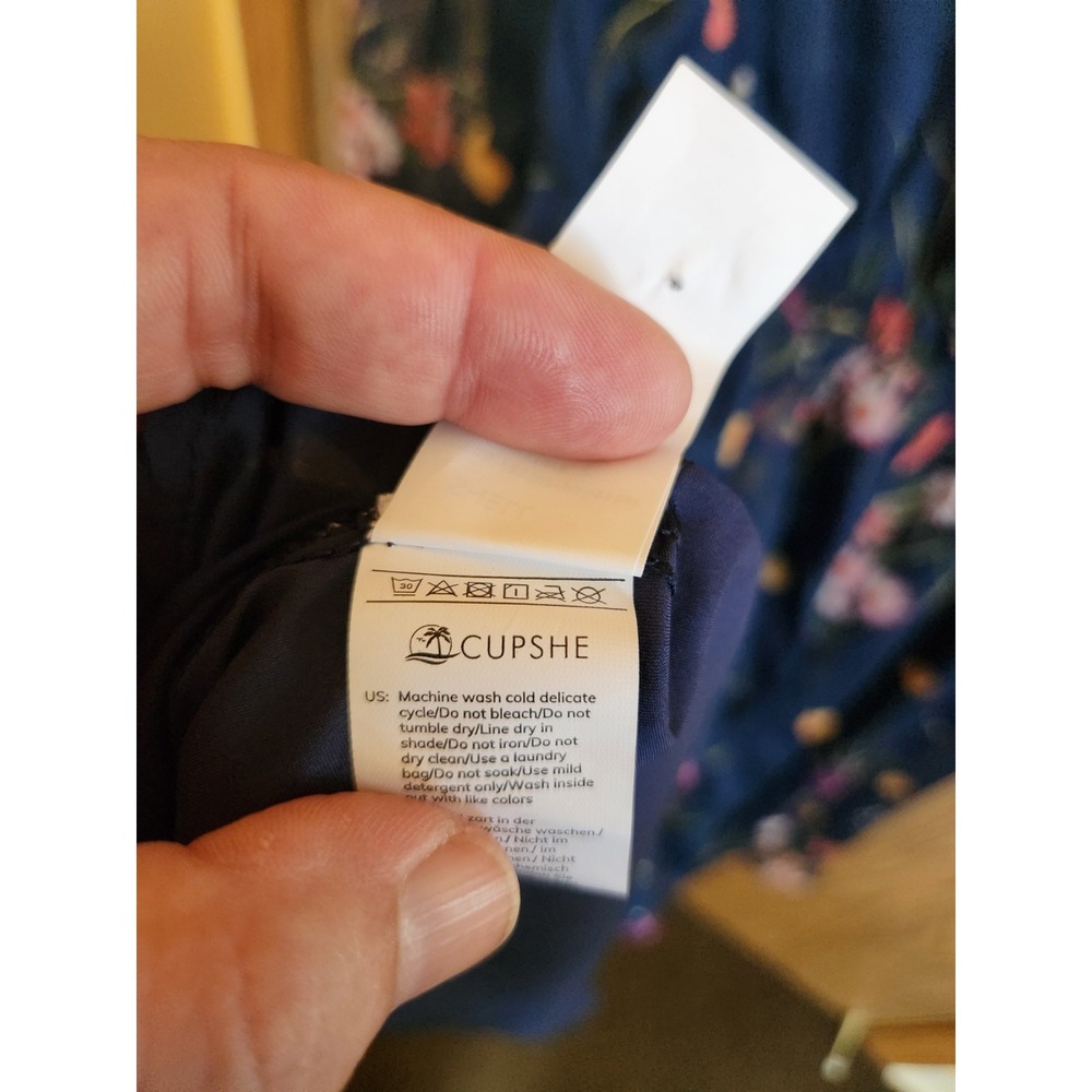 Cupshe Blue Floral Mock Wrap Long Sleeve Tea Dress - Size M - Picture 4 of 4